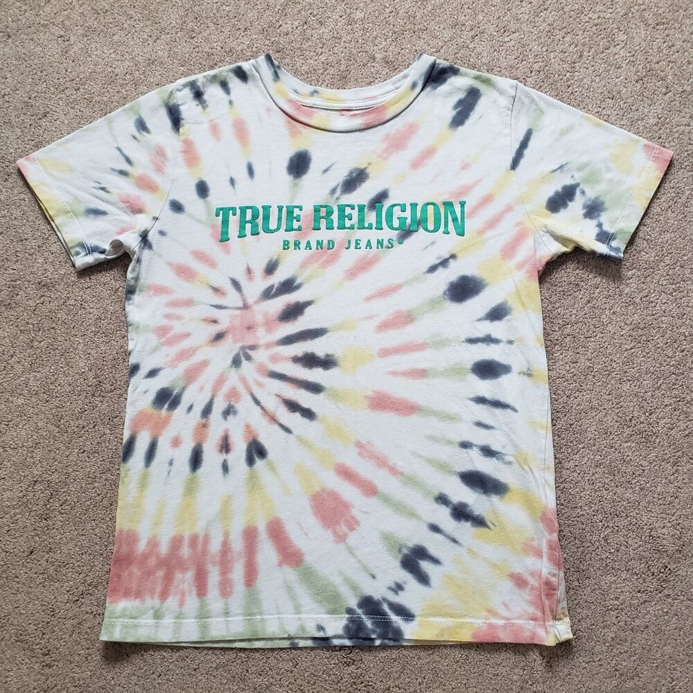 True Religion Tie Dye Logo Cotton T-shirt Size XL Juniors Comfort
